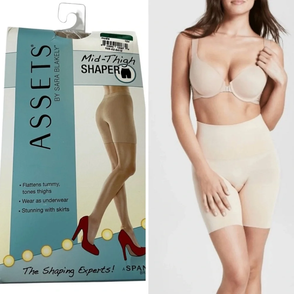NWT Assets by Spanx Mid-Thigh Shaper Nude Tummy Thigh Hip Slimmer SZ 3
