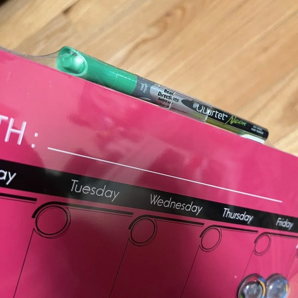 Quartet Neon Pink Magnetic Dry-Erase Calendar Frameless Tile 14