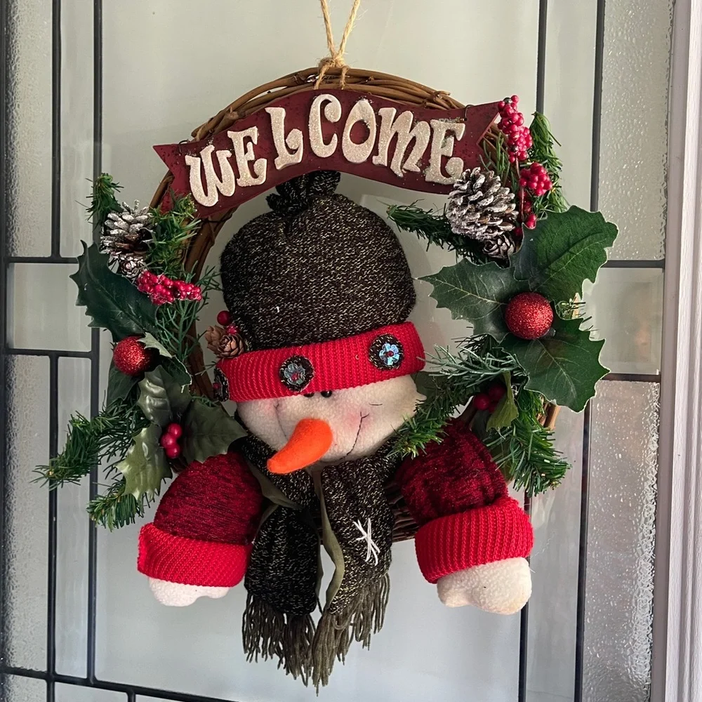 **Holiday Snowman Wreath Welcome Sign For Front Door