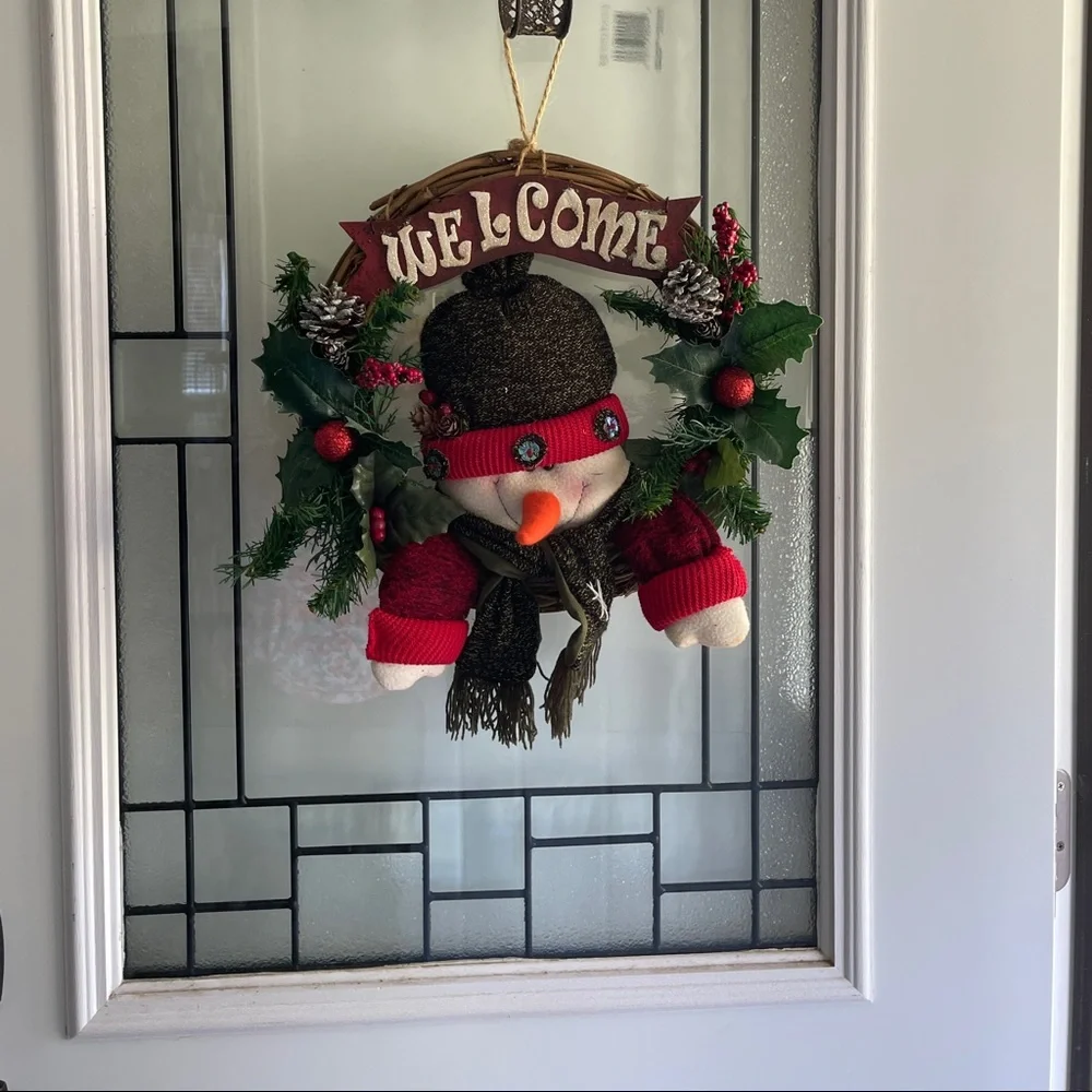 **Holiday Snowman Wreath Welcome Sign For Front Door