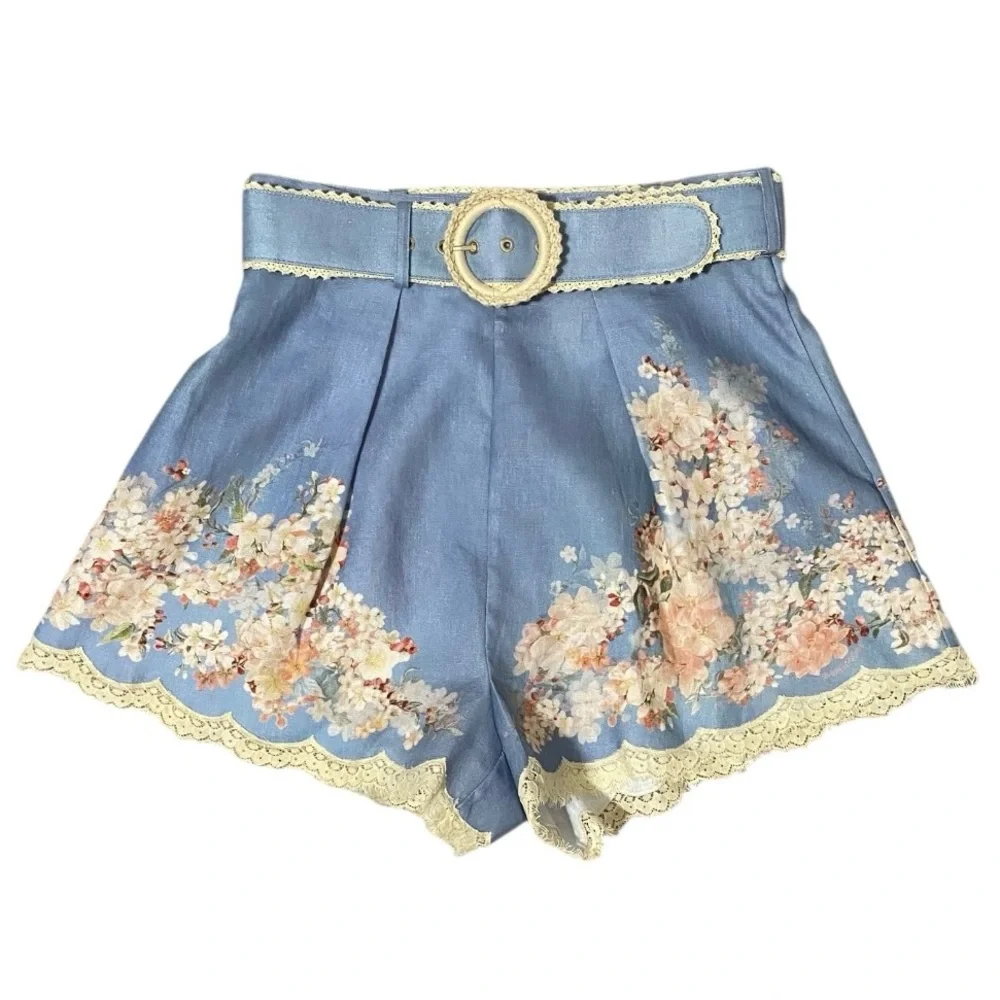 NWT Zimmermann Cascadian Linen Floral Dress Shorts Size AU 2 US 8