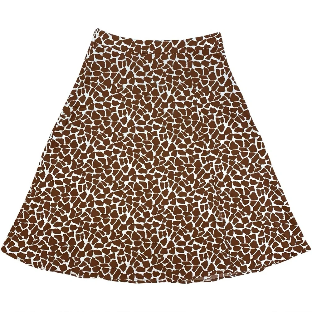 Giraffe Print Midi Skirt Animal Silky Size 12 XL Slit Statement Spring Office