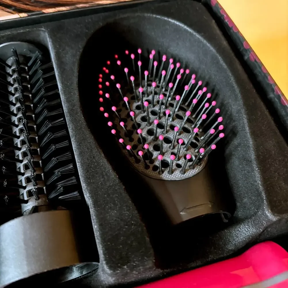 Royale 4-in-1 Hair Dryer Styler Pink Set Volume Flat Round Brush Attachments