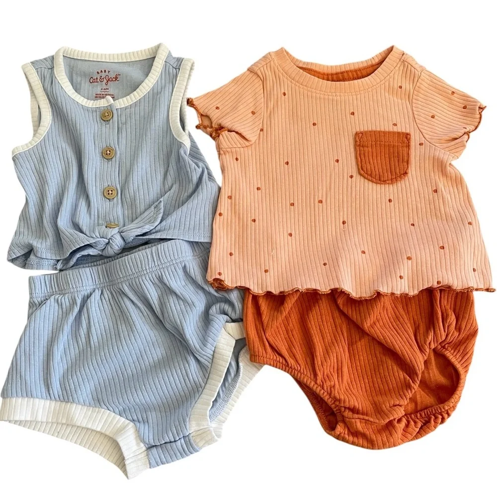 Cat & Jack Kids' Blue and Orange Outfit Set Size 3-6 mths