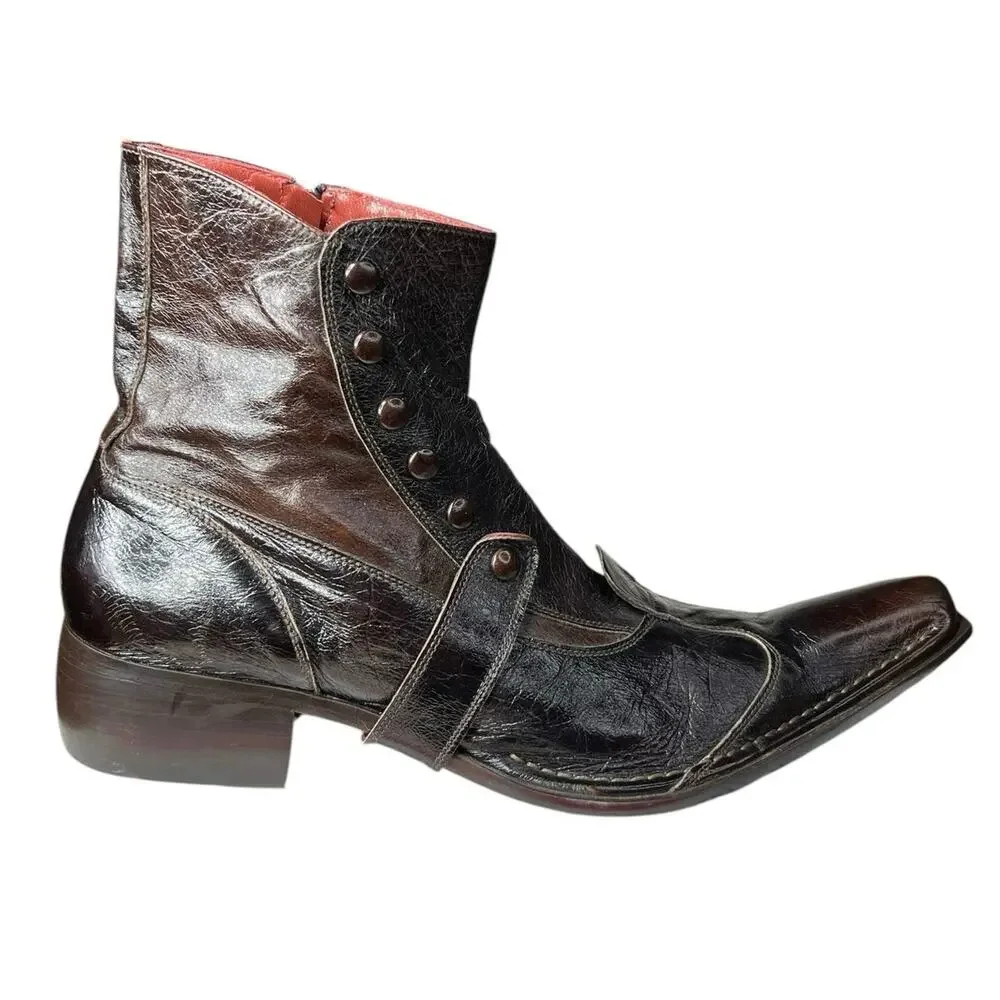 Jo Ghost Men’s Brown Leather Handmade Italian Boots Size 44 US 11