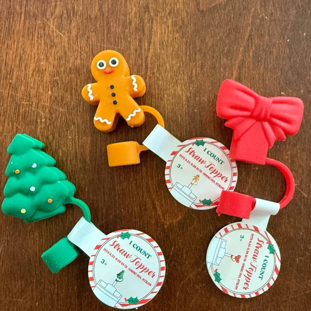 3 for $15 SALE Target Straw Toppers Set of 3: Tree, Red Bow, & Gingerbread Man