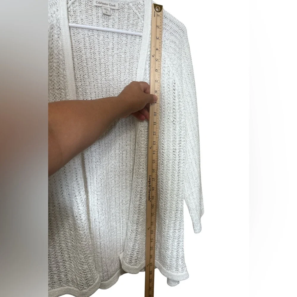 Coldwater Creek, White Soft Ribbon Yarn Cardigan,Size L,Made in Jordan