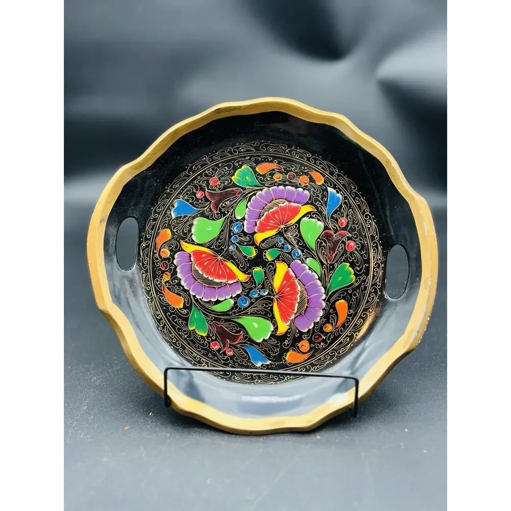Mexican Batea Wooden Multi-Colored Floral Decorative Tray 11”