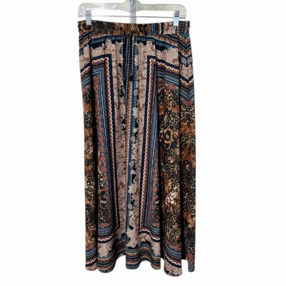 Umgee Women’s MEDIUM Boho Maxi Skirt Elastic Waist Drawstrings Animal Paisley