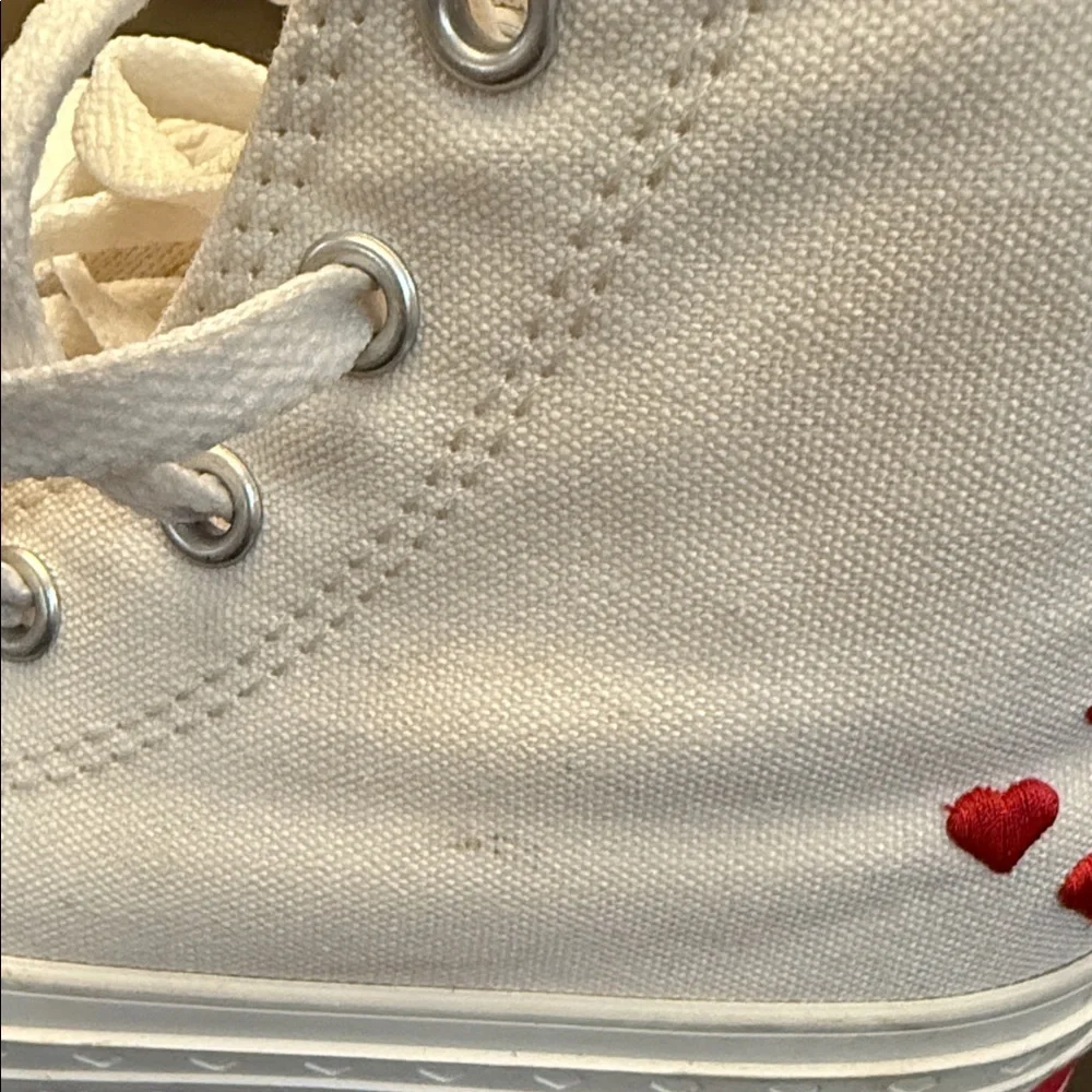 Converse Kids' White Sneakers with Red Heart Details