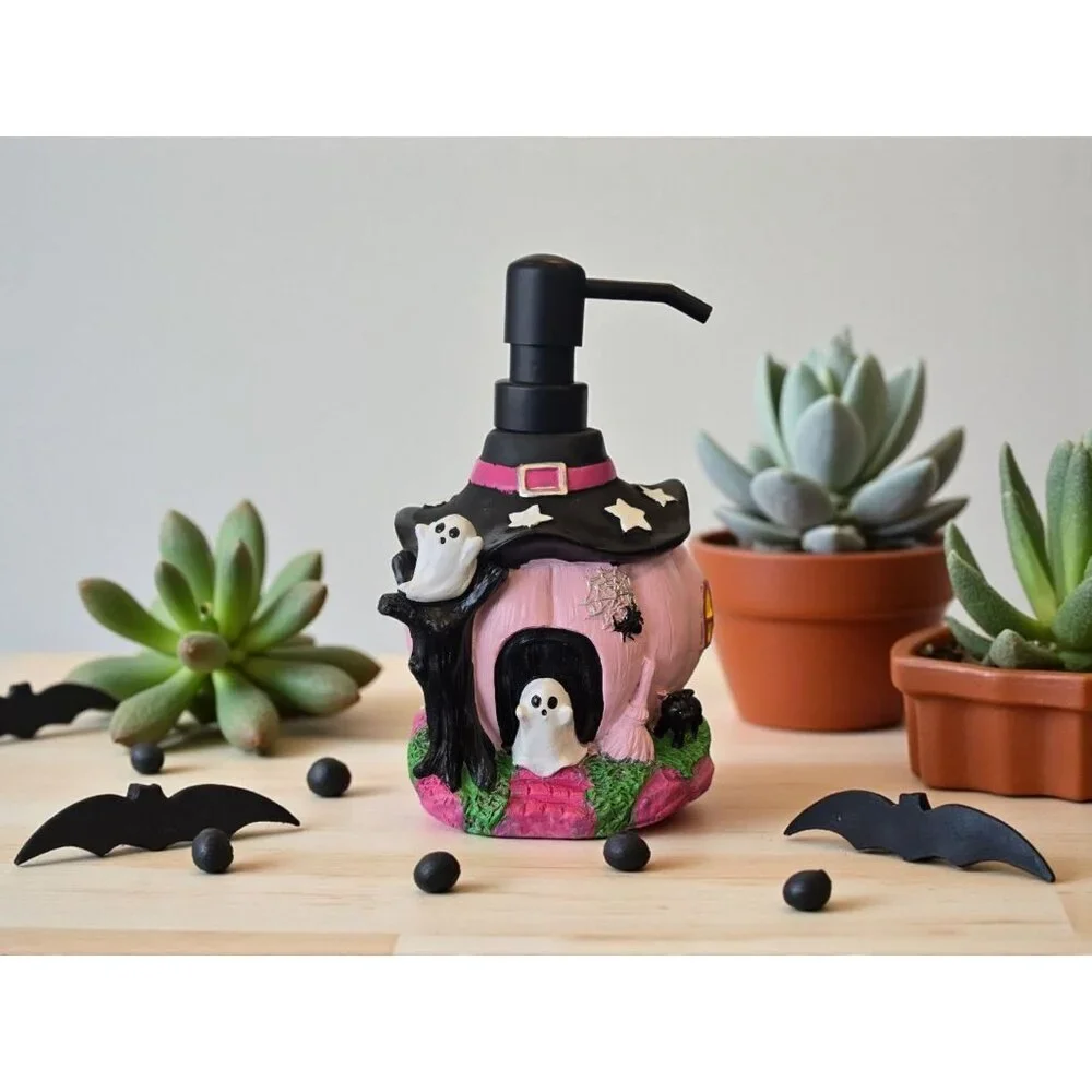 New Pink Pumpkin Spooky House Halloween Soap Dispenser Spooky Decoration