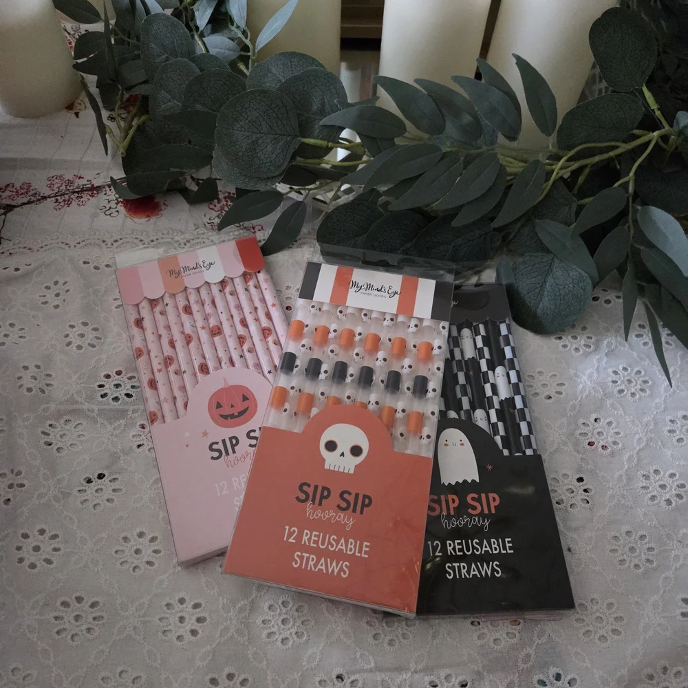 Halloween Reusable Straws - Pink, Orange, Black
