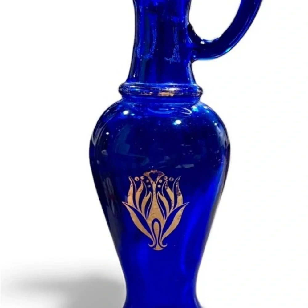 Vintage Avon Cobalt Glass Decanter Blue and Gold Traditional Cottage Collectible