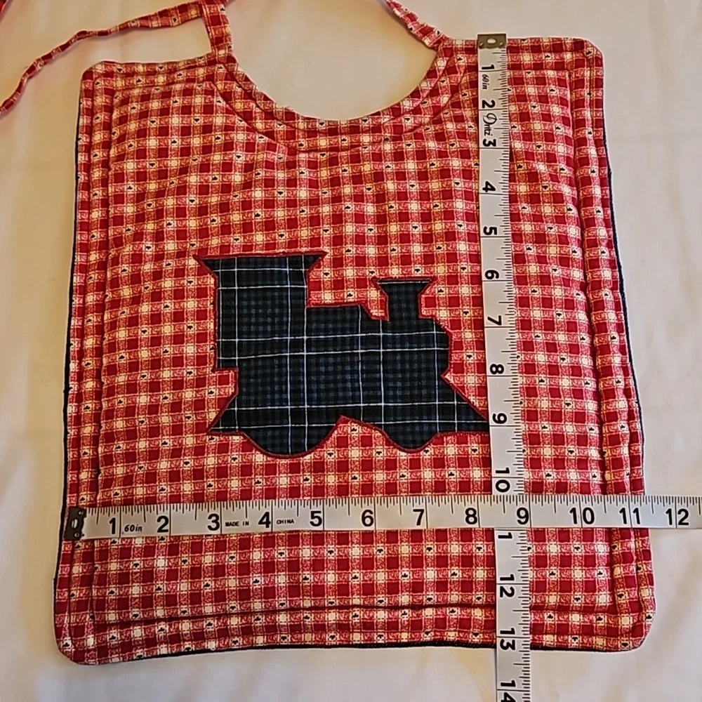 Hand Crafted upcycled bids 2pc-Set double-sided train plaid quilted embroidered