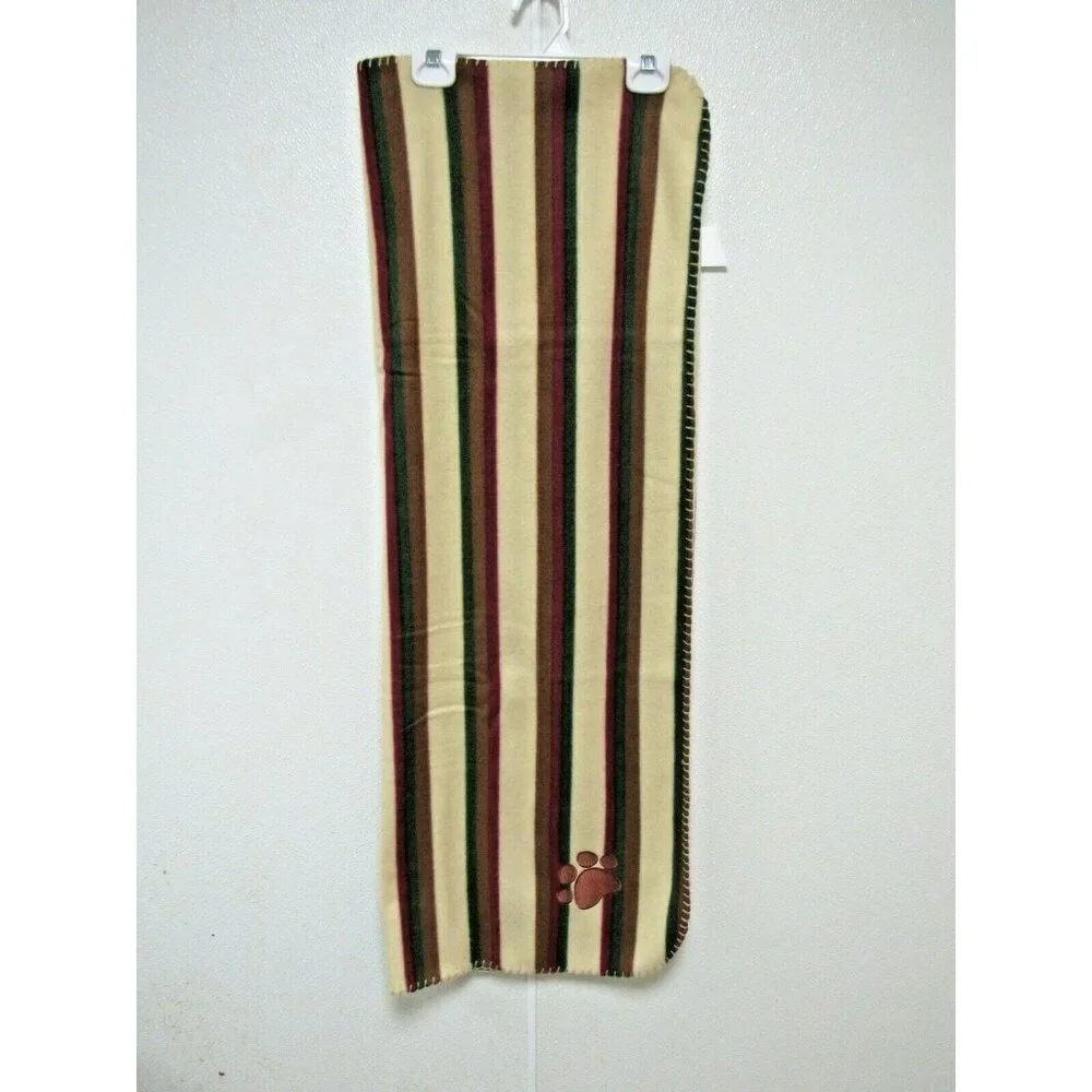 Pet Medium Brown Paw Pet Cat Dog Fleece Soft 29x39 Blanket Earth Tone Stripped