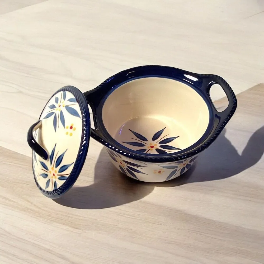 Temp-tations Blue Old World Round 16 oz. Handled Covered Casserole