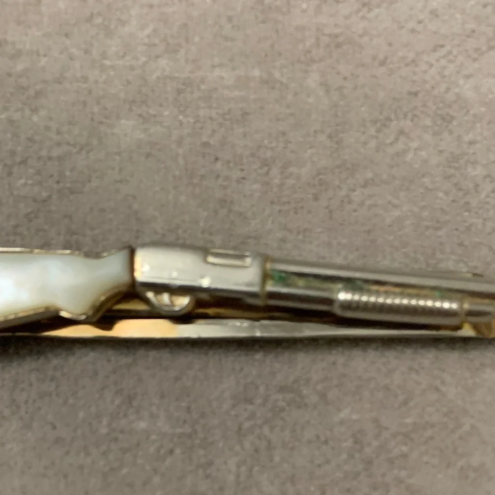SWANK Vintage silver tone mother of pearl inlay Shotgun Money Clip/ tie tack