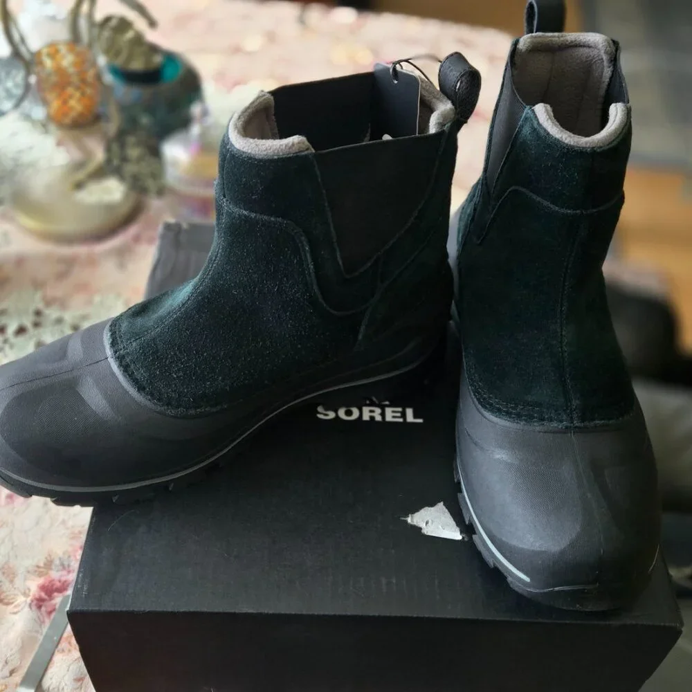 SOREL BUXTON BLACK PULL ON WATERPROOF MEN BOOTS SZ 12