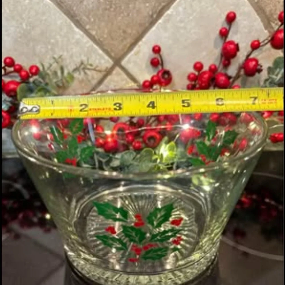 Festive Glass Bowl with Holly Design