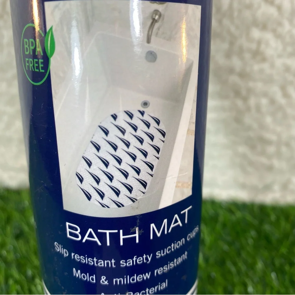 Nautica Oval Bathtub Mat Blue and White 27x15 in Anti-Bacterial Mildew Resistant