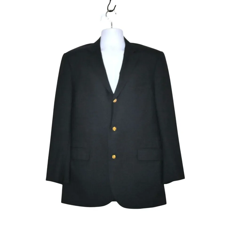 VTG Southwick Sz 42 Blazer Sport Coat Black Gold Buttons Preppy Old Money Office