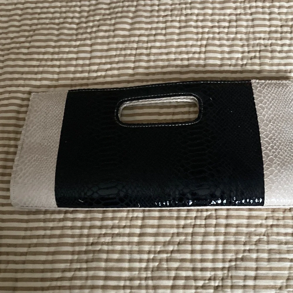 Black and Cream Clutch Bag snake skin pattern
