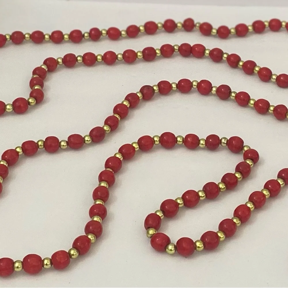 Red And Gold Bead Christmas Tree Garland 140”