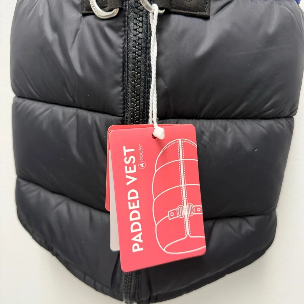 NWT Gooby Padded Vest Dog Jacket, Black & Blue | Size Large