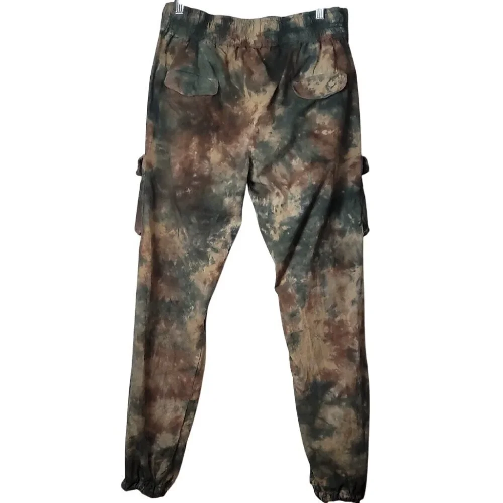 MNML Brown & Green Camo Cargo Pants L Relaxed Fit Straight Leg 100% Cotton Made