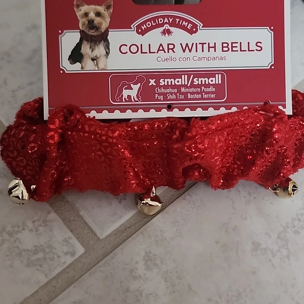🎄🎅 DOG/CAT Red SEQUIN Collar with Bells 🎅🎄
