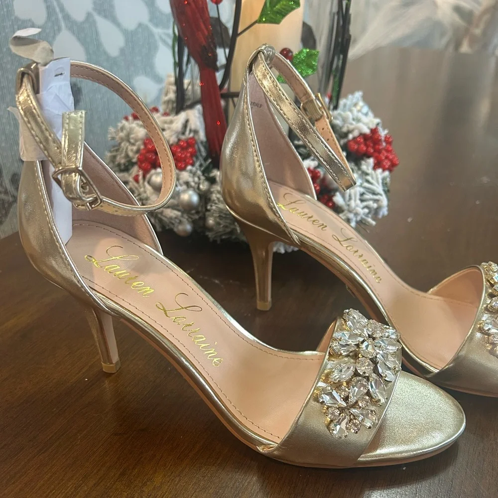 Lauren Lorraine Gold Crystal Embellished Heels