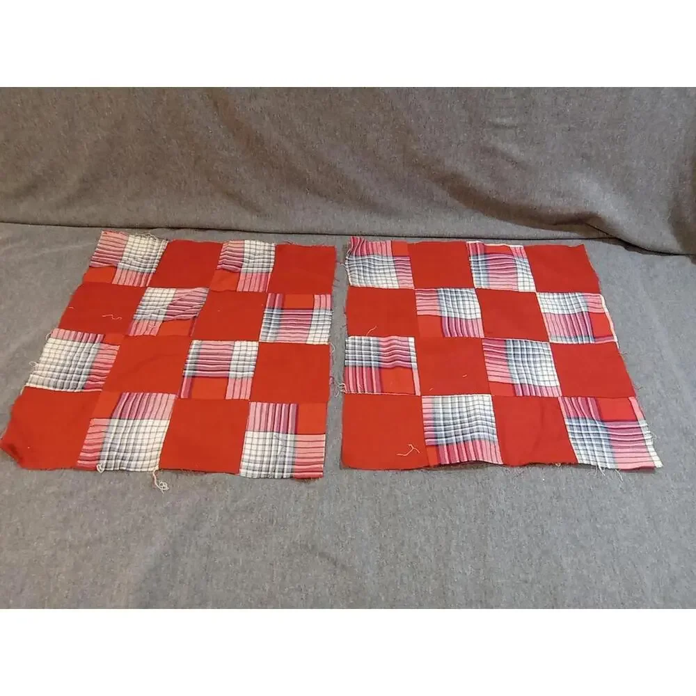 Patchwork Fabric Red Checkerboard Pattern For Making Quilts Blankets Lot Of 2