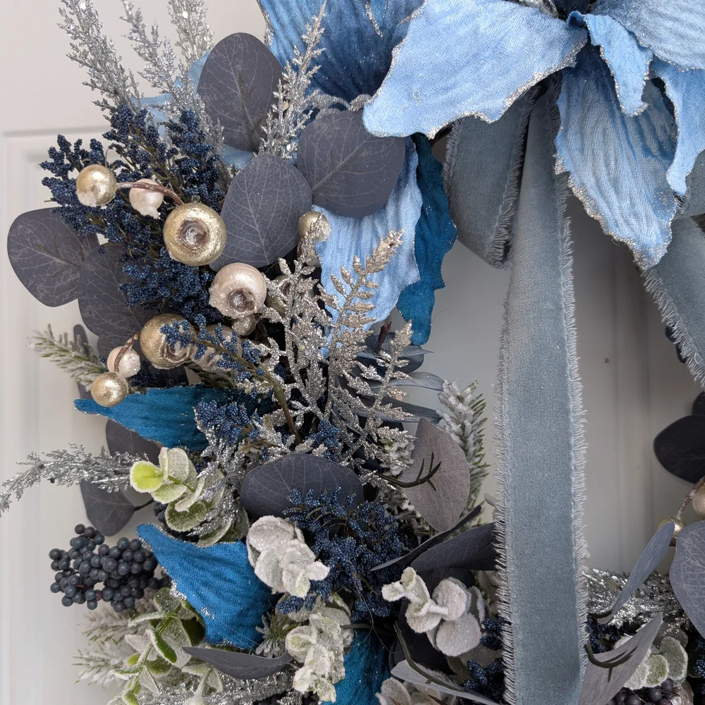 Elegant Blue and Silver Holiday Wreath