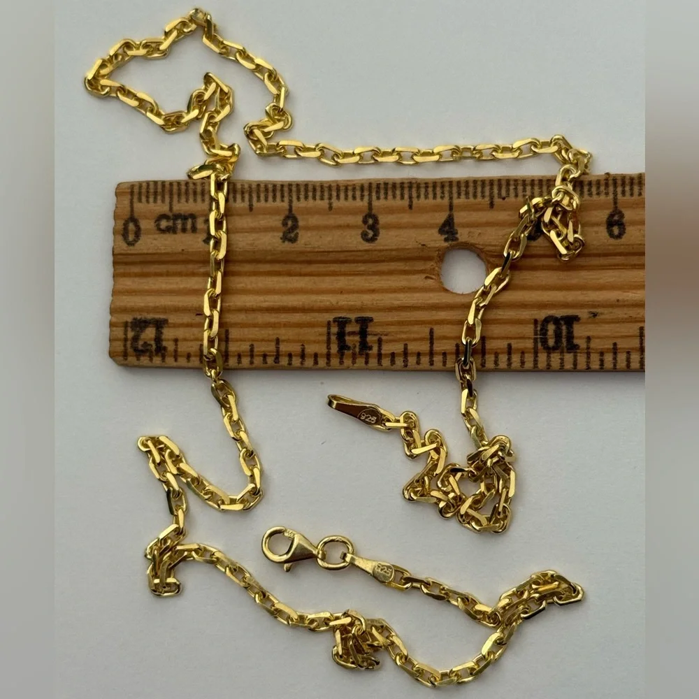 925 Silver 3mm 20” necklace link chain 18k yellow gold plated Unisex