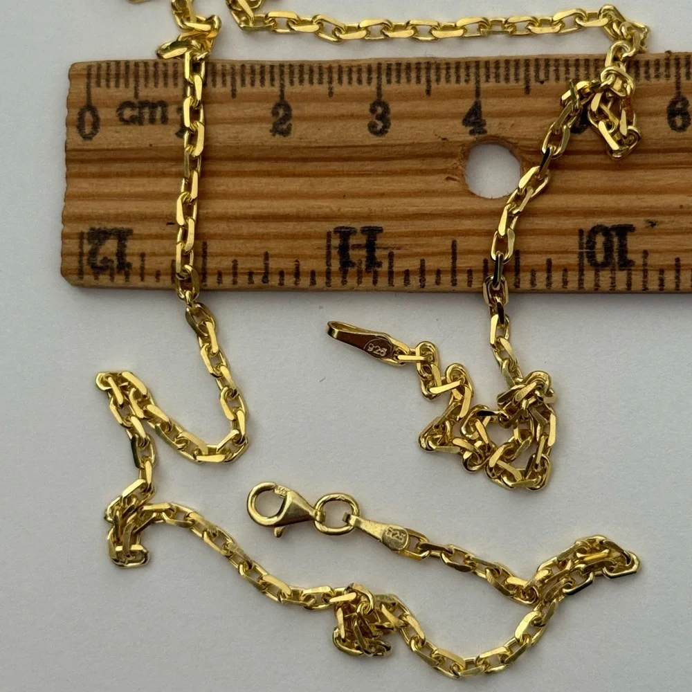 925 Silver 3mm 20” necklace link chain 18k yellow gold plated Unisex