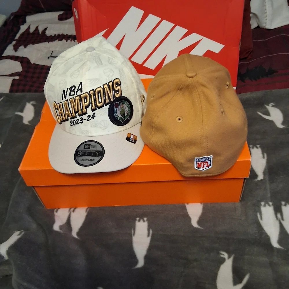 New Era Tan and White Championship Hats