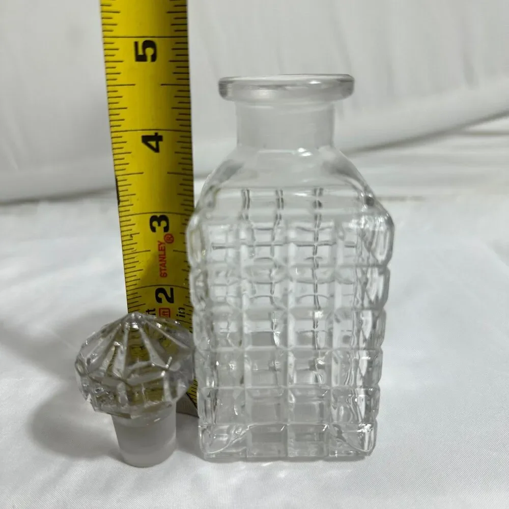 VTG Pressed Square Glass Decanter With Stopper Cologne Or Liquor Barware