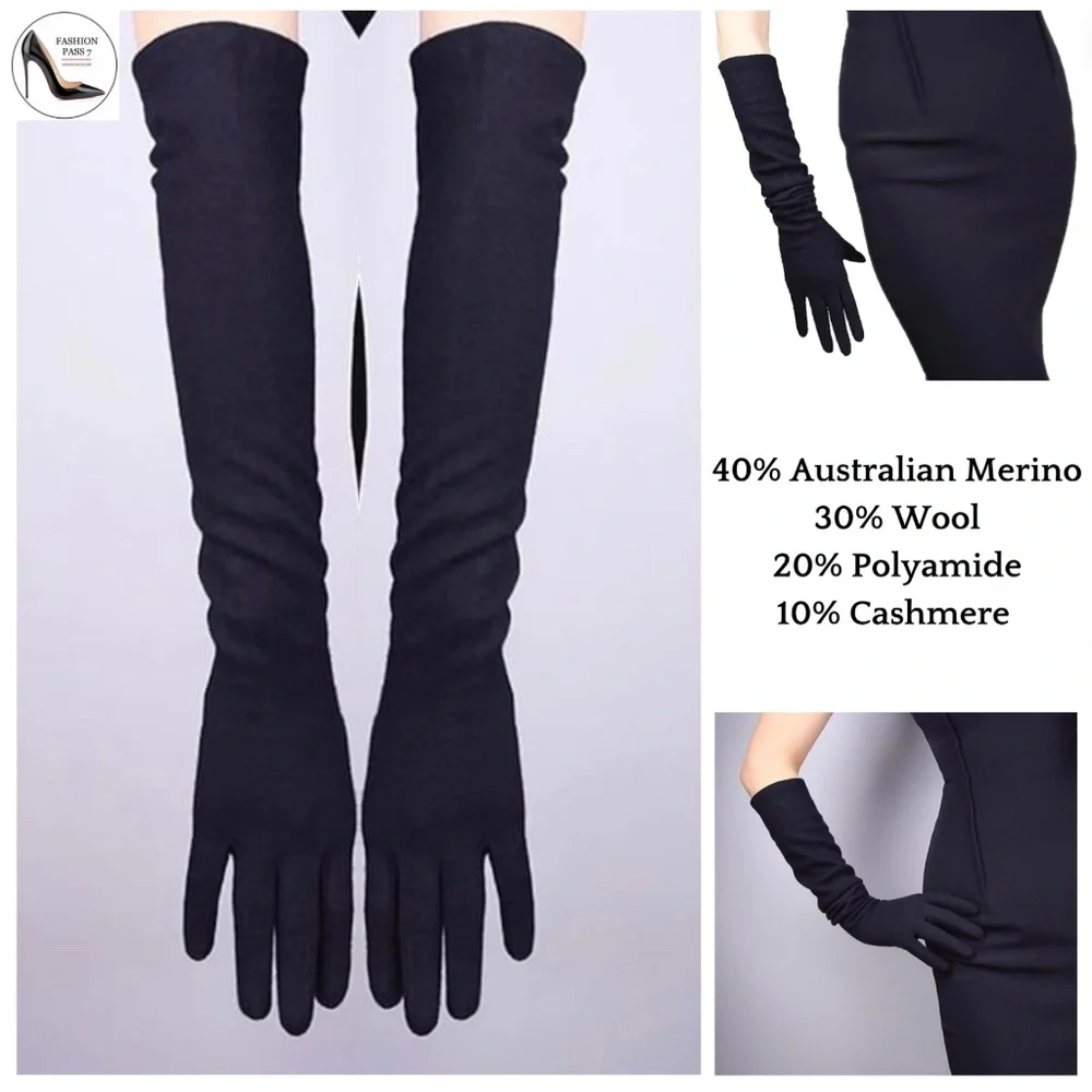 Cashmere & Wool Blend Gloves women long