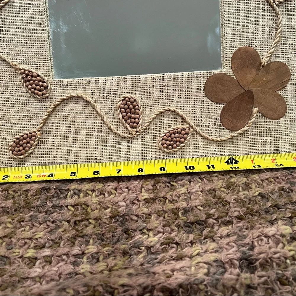 Boho Wall Mirror, 16x16 burlap & wood accents with flowers, beautiful wall decor