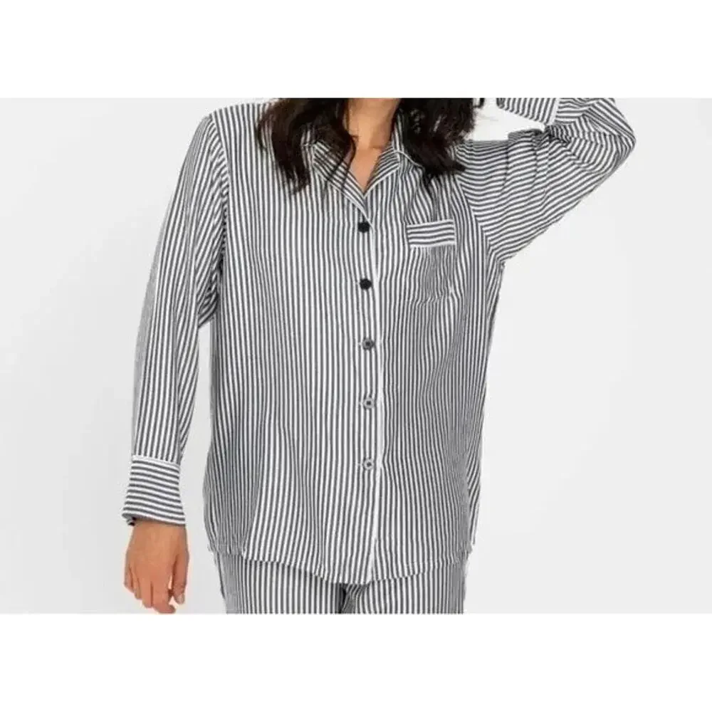Ettitude Pajama Shirt Womens Small Gray White Striped 100% Bamboo Lyocell Top