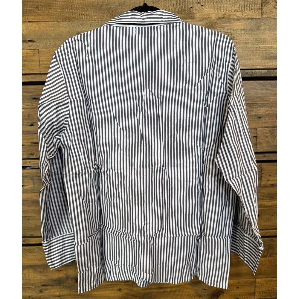 Ettitude Pajama Shirt Womens Small Gray White Striped 100% Bamboo Lyocell Top
