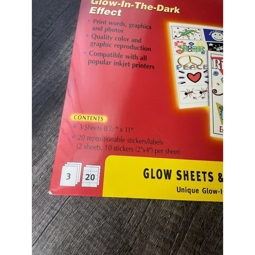 New Glow sheets & Stickers InkJet printable repositionable 5 Sheets
