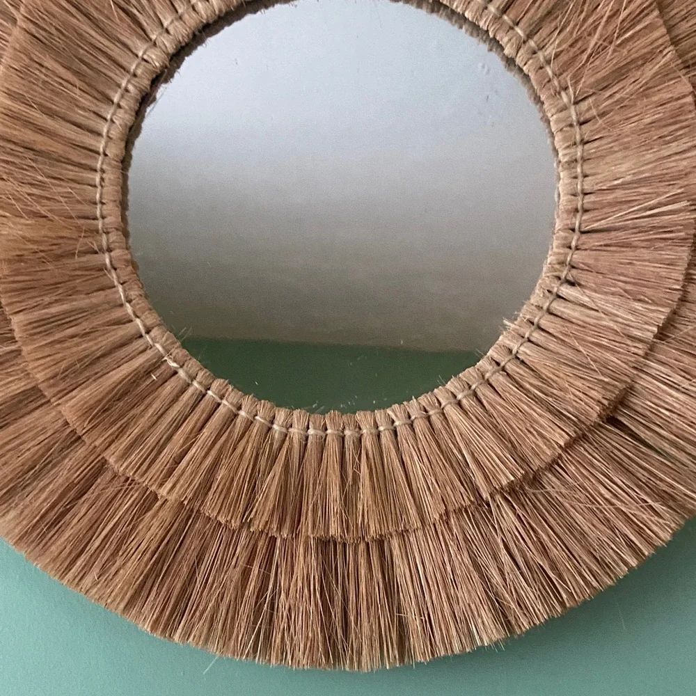 Natural Fiber Round Wall Mirror