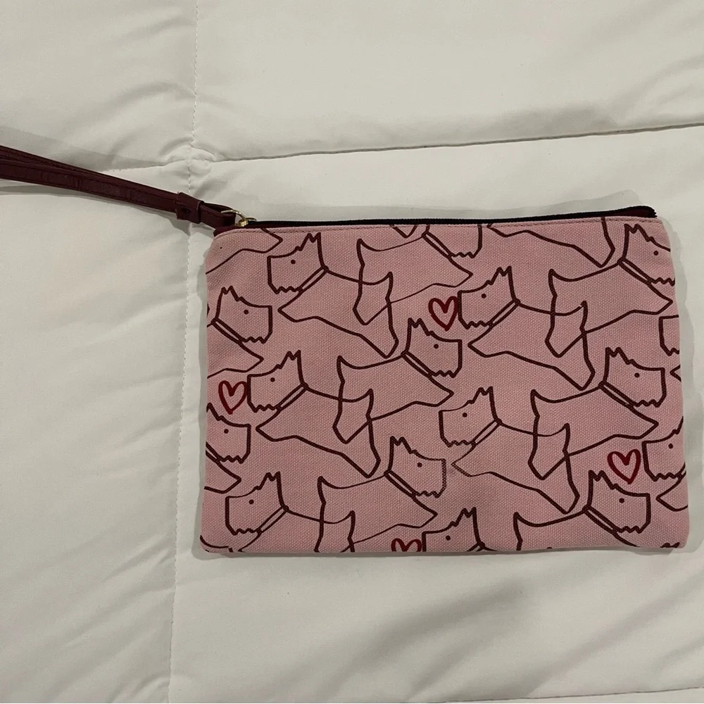 RADLEY LONDON Pink Makeup Purse Wristlet Golf cosmetic pouch dog lover zipper