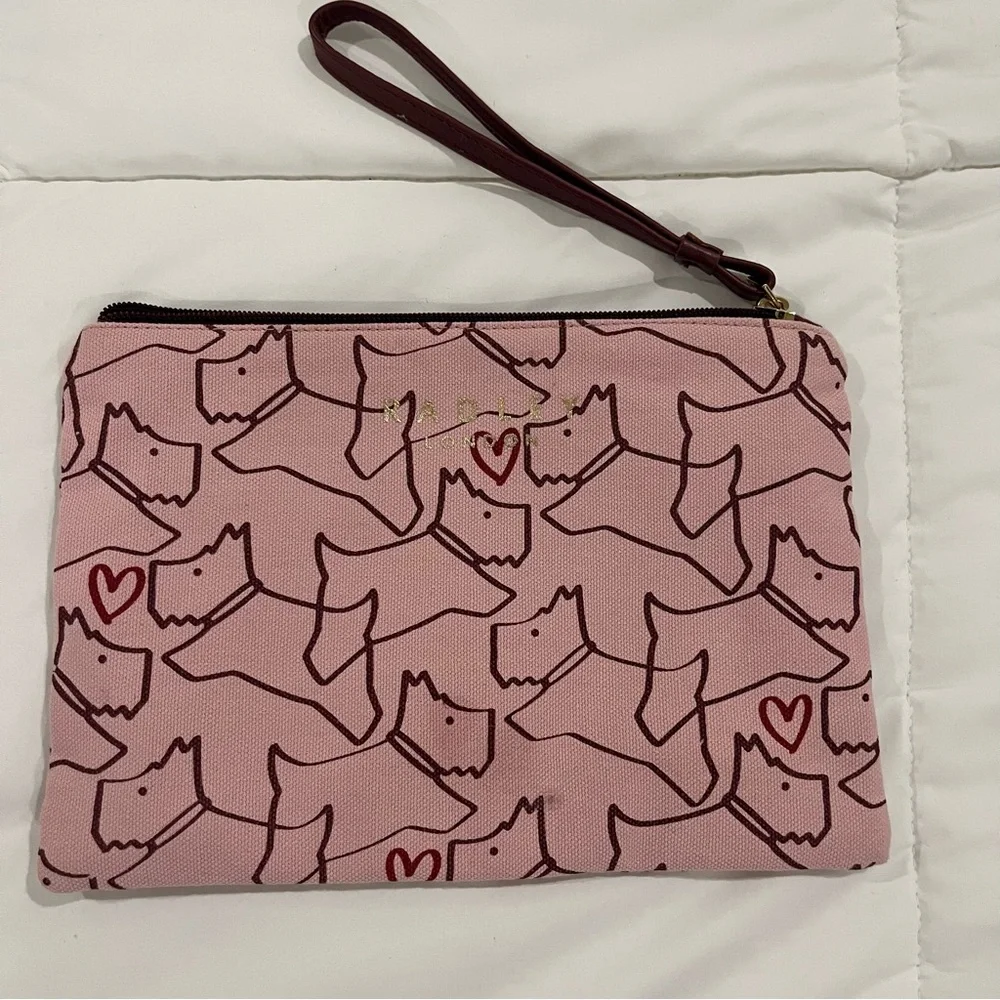RADLEY LONDON Pink Makeup Purse Wristlet Golf cosmetic pouch dog lover zipper