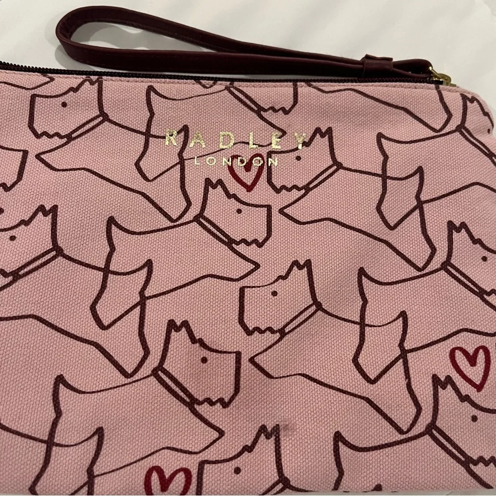 RADLEY LONDON Pink Makeup Purse Wristlet Golf cosmetic pouch dog lover zipper