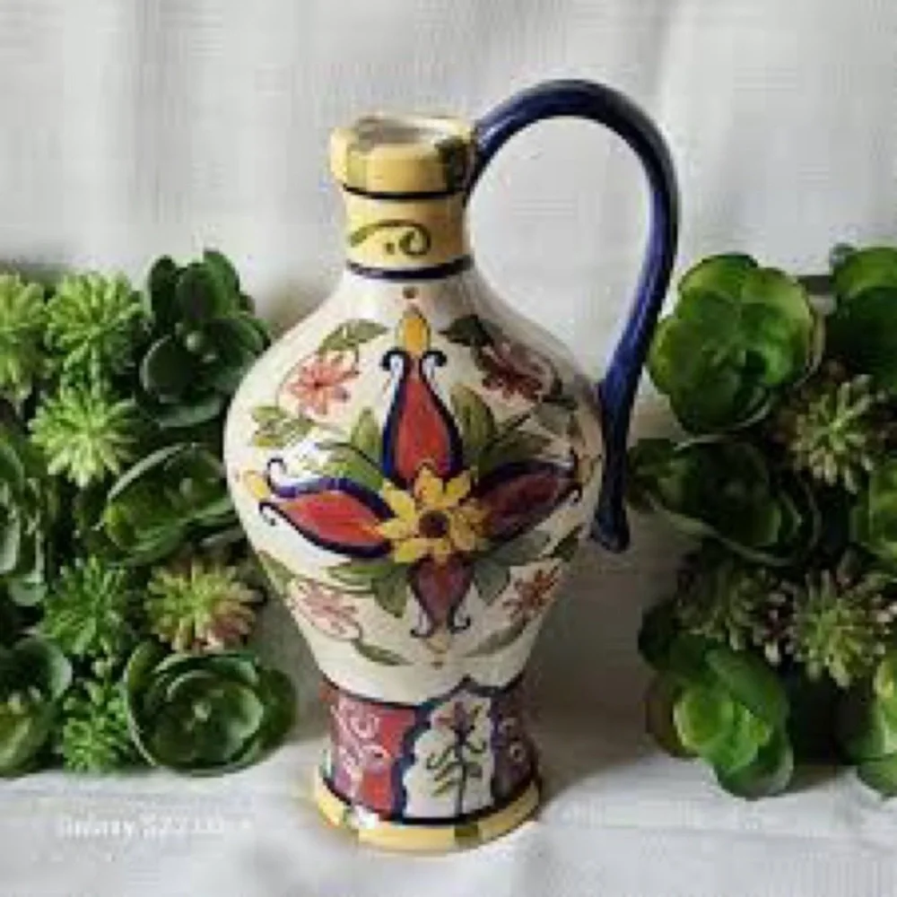 Pier 1 Imports Vallarta Handpainted Mediterranean Oil Dipenser Cruet 8.25