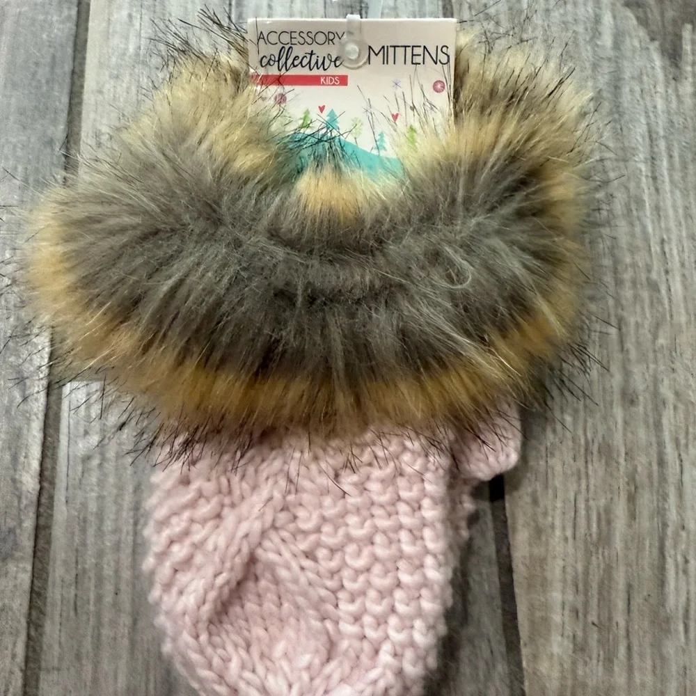 Accessory Collective Pink Mittens with Faux Fur Cuff
