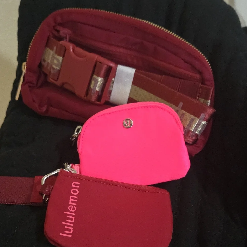 lululemon athletica Burgundy And Pink Cosmetic Bag Trio