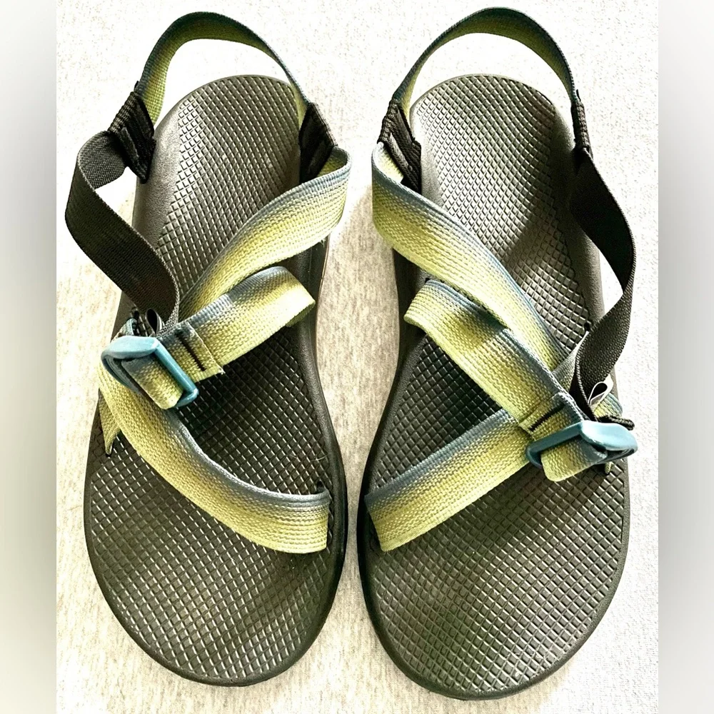 Chaco Men’s Size 13 Green Striped Strappy Sandals Adjustable Strap Outdoor